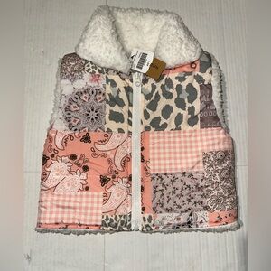 Girls quilt print sherpa pink vest with faux fur 4/5T new with tags